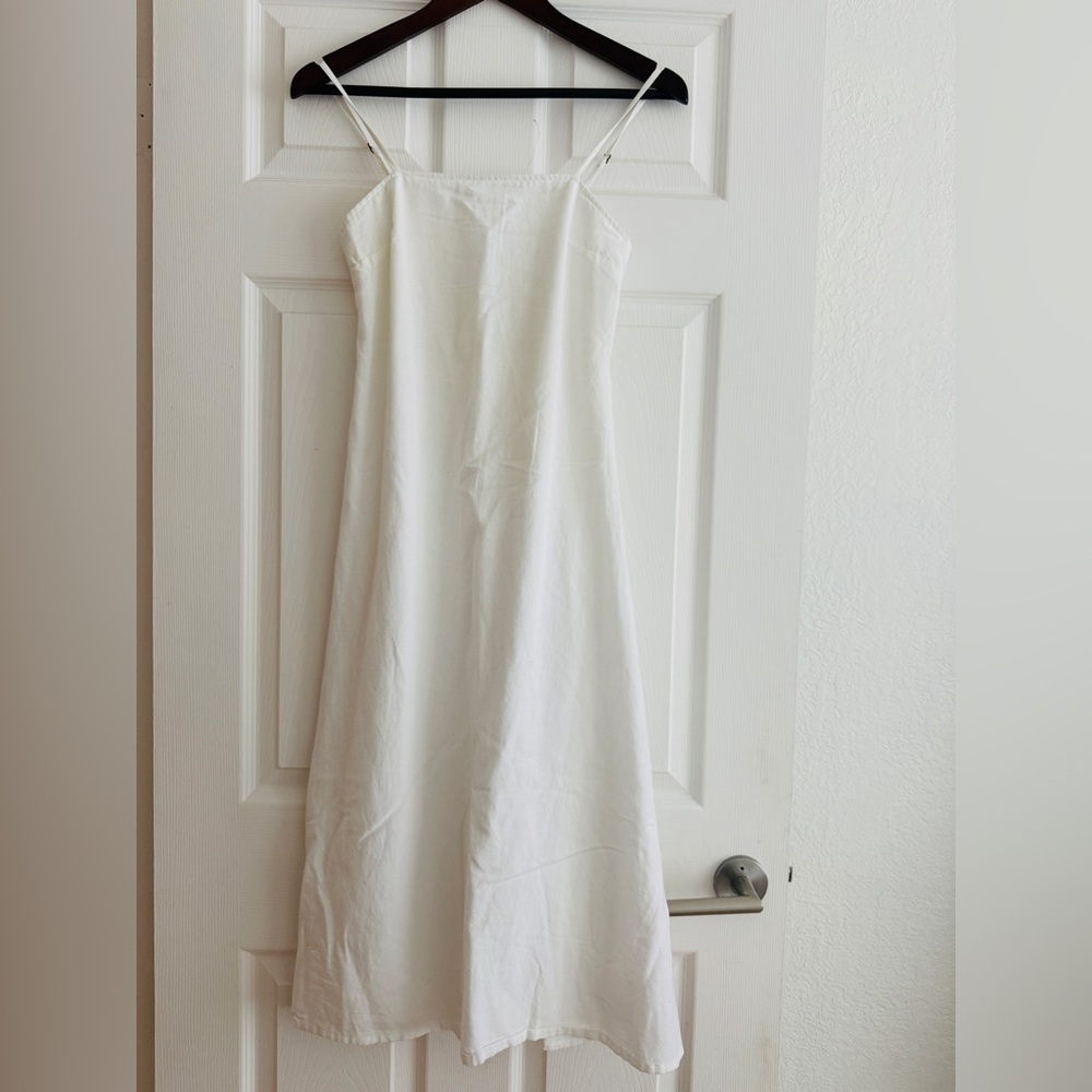 Cotton / Linen Sundress White Spaghetti Strap Dress Summer Vacation Holiday - Picture 2 of 4